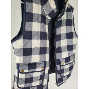 Artisan NY Blue White Quilted Puffer Vest Sz M Chore Utility Patch Pockets Check